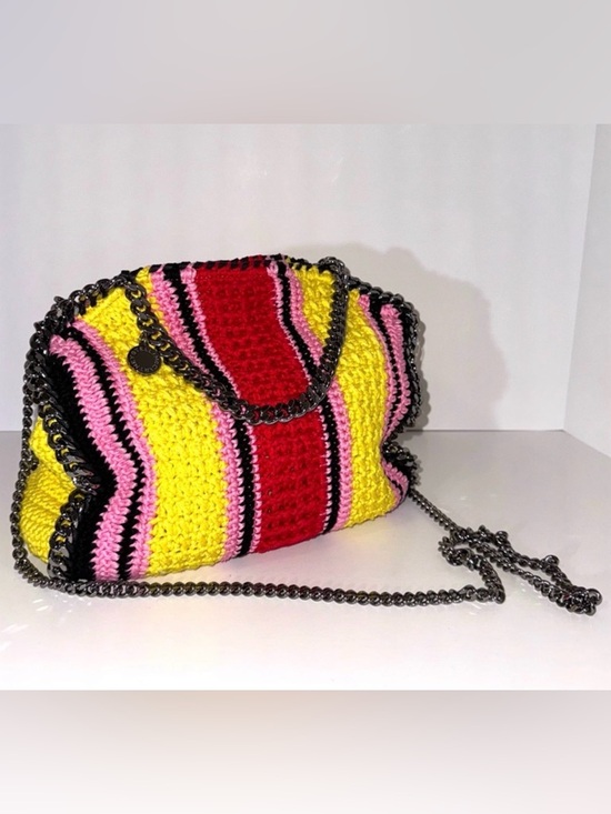Stella McCartney Handbags - SOLD LIVE! Stella McCartney Multicolor Striped Crochet Shoulder Bag 11.41” X 11”